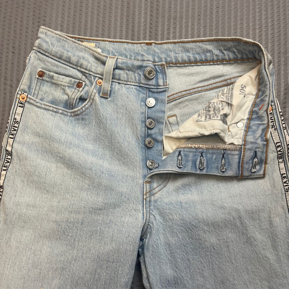 Levi's Premium 501 Light Wash Jeans Men's 27x32 Button Fly Logo Tape Denim